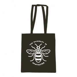 Distressed Manchester Bee Cotton Shopper in Black, new